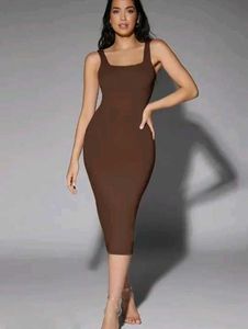 Brown Bodycon Midi Dress