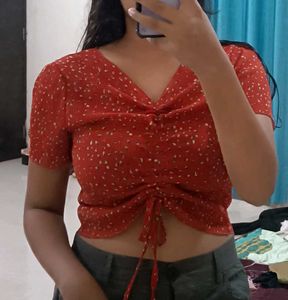 Red Floral Sheer Tie-Front Top