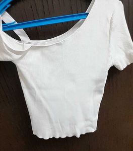 White Ribbed One-Shoulder Top
