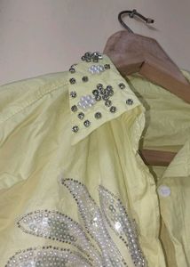 Embellished Light Yellow Shirt