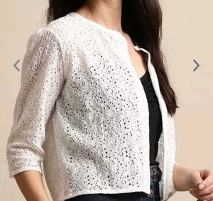 White Lace Cropped Cardigan