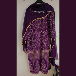 Elegant Purple Embroidered Trauser Suit