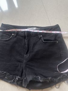 Distressed Black Denim Shorts