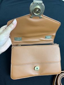Tan Brown Slingbag With Hand Held
