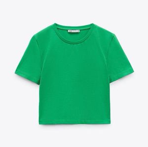Zara - Basic Green Crop T-shirt