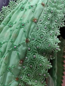 Green Embroidered Saree With attached Blouse