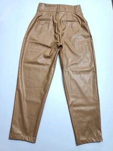 Stylish Tan Faux Leather Pants Size 30