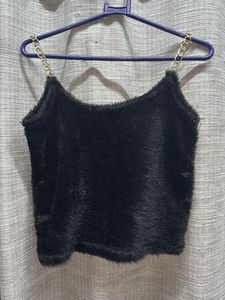Fuzzy Black Chain Top