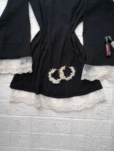Black Corset Back Kurti With White Lace