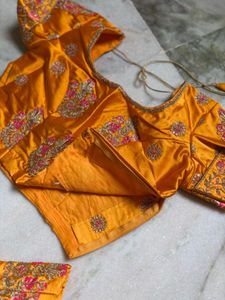 Mustard Embroidered Silk Lehenga Set