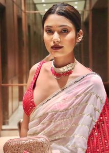 Elegant Pink &amp; White Saree