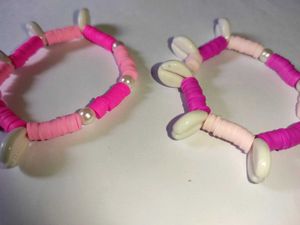 Pink &amp; White Beaded Bracelets (Set of 2)