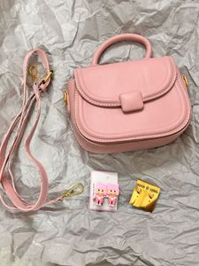 Korean Pink Top Handle Bag with Strap