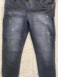Dark Blue Distressed Slim Fit Jeans – Size 30