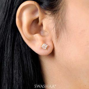 22C Pure Gold Square Dimond Stud Earrings