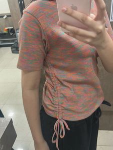 Retro Heathered Tee with Ruched Detail
