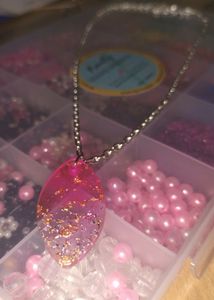 Pretty Pinkish Crystal Pendant With Silver Chain!!