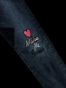 Embroidered Detail Jeans For Girls