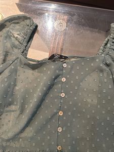 Green Sheer Button Top