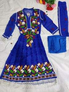 Blue Lucknowi Chikankari Anarkali Kurta