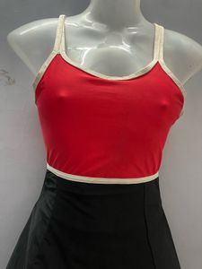 Padded Sleeveless Red And Black One-Piece Swimwear