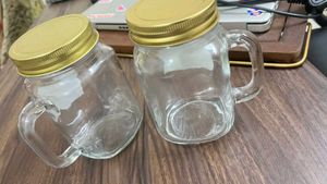 2 Glass Mason Jar Mugs with Lids