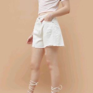White Distressed Denim Shorts🤍