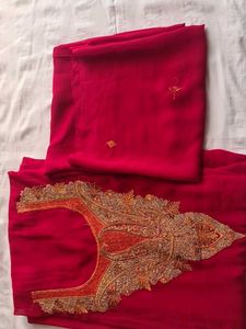Red Embroidered Dress Material