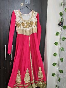 Elegant Pink & Gold Anarkali Dress