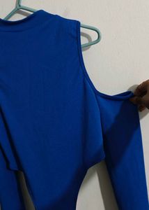 Blue Cutout Bodysuit Top