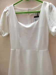 White Puff Sleeve Mini Dress