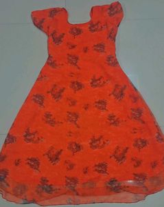 Elegant Orange Floral Print Dress