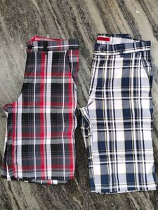 Combo Of 2 ;-Boys Checks Cargo Shorts