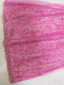 Net Embroidered Long Pink Skirt
