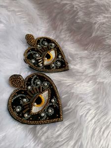 Beaded Evil Eye Black Earrings