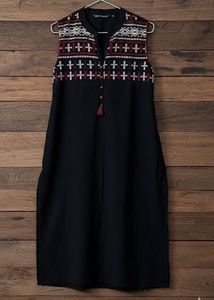 Embroidered Sleeveless Black Kurti