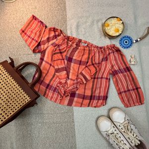 Only Plaid Off-Shoulder Top