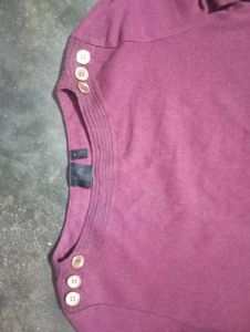 Burgundy Knit Top w/ Gold Buttons