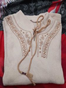 Embroidered Beige Long Sleeve Top
