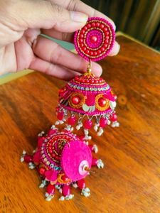 Pink Jhumka Earrings