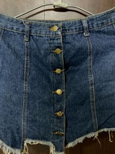 Button Denim Mini Skirt