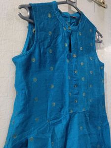 Festive Blue Polka Dot Ethnic Kurti