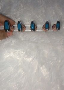 Blue Aura Silver Chrome Press On Nails
