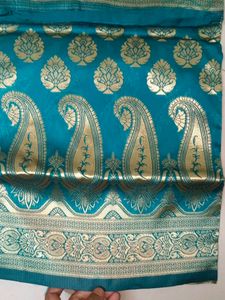 Teal &amp; Gold Saree-2 Pieces