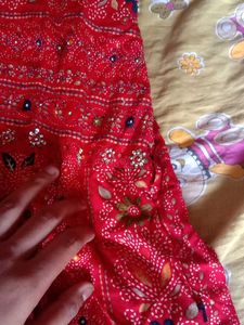Red Long Traditional Gown With Belt