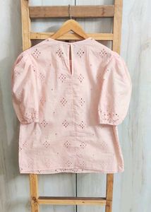 Express Eyelet Puff Sleeve Top Size-38
