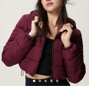 Burgundy Cropped Puffer Jacket
