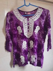 Purple Tie-Dye Embroidered Short Kurti 💜