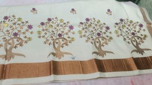 Kerala Embroided Cotton Kasav Saree