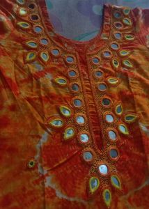 Orange Embroidered Mirror Work Kurti